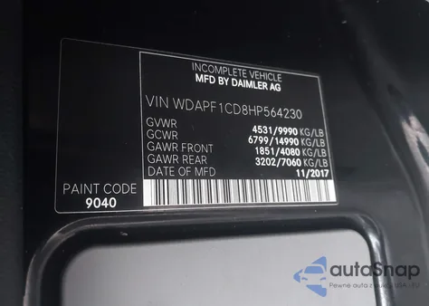 2017 Mercedes-Benz Sprinter 3500 High Roof V6 z USA, uszkodzony, nr VIN WDAPF1CD8HP564230